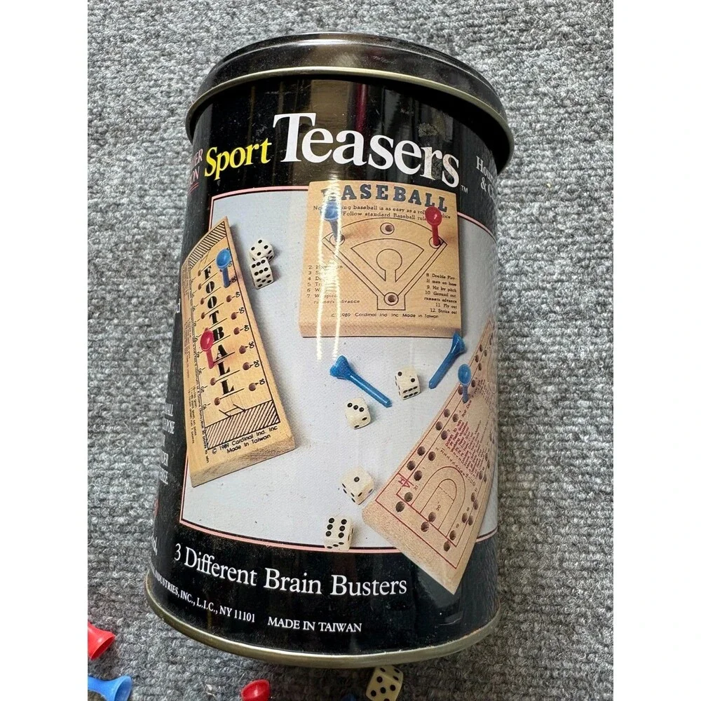 Game Sport Teasers 3 Brain Teasers in Metal Tin VTG 1993 Baseball Basketball ...